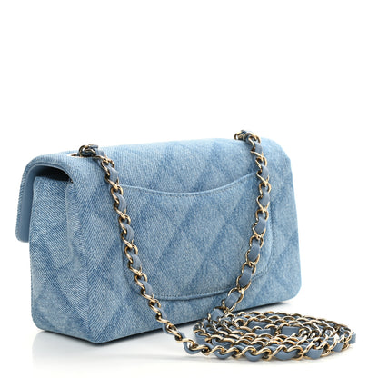 Chanel Denim Quilt Print Mini Rectangular Flap Light Blue 3 of 13