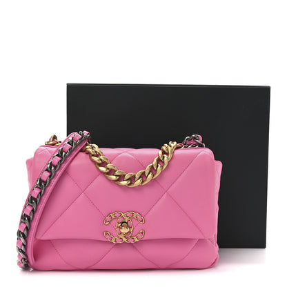 Chanel Shiny Lambskin Quilted Medium Chanel 19 Flap Neon Pink 11 of 11