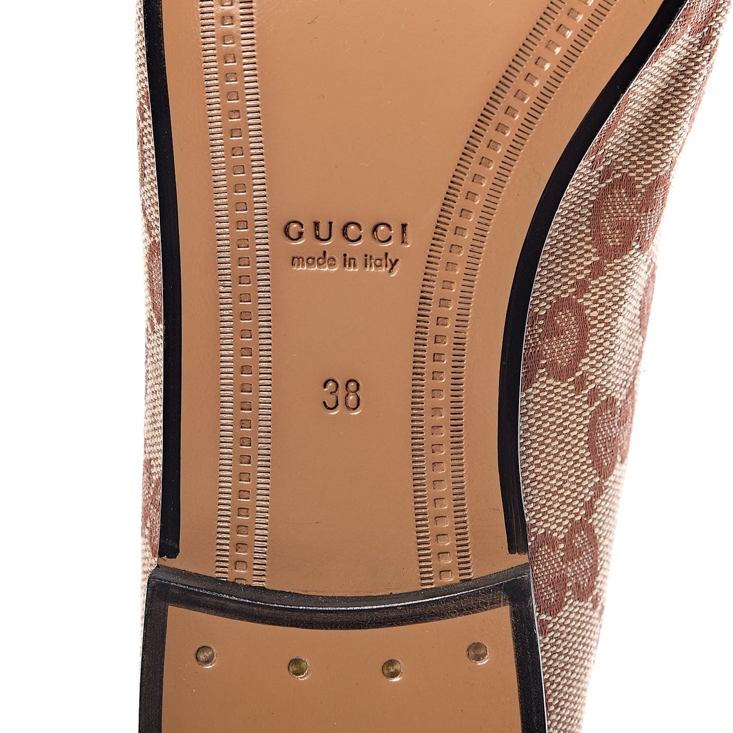 Canvas GG Monogram Horsebit Womens Jordaan Loafers 38 Beige Ruggine Rust