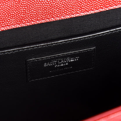 Saint Laurent Grain De Poudre Textured Mixed Matelasse Triquilt Medium Monogram Satchel Red 7 of 9