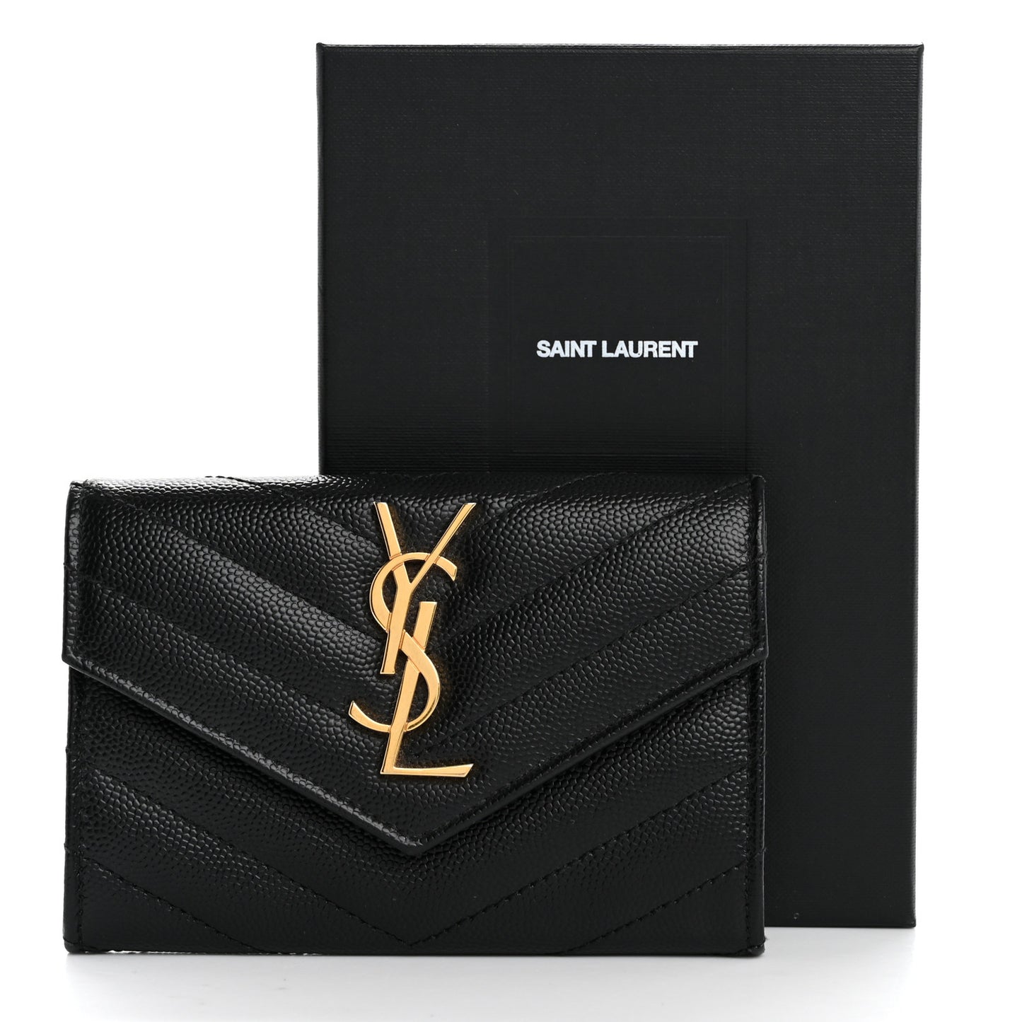 Grain De Poudre Matelasse Chevron Small Monogram Envelope Wallet Black