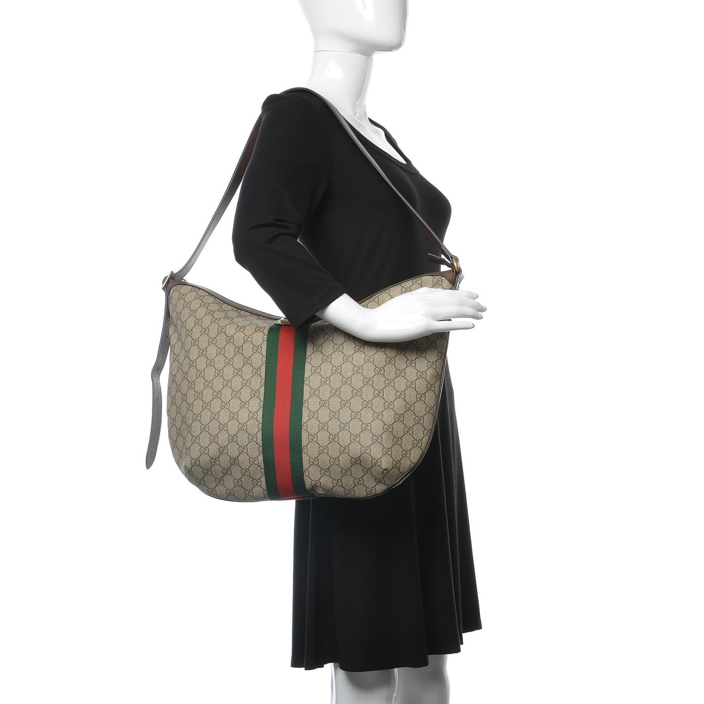 GG Supreme Monogram Web Ophidia Half Moon Hobo Brown