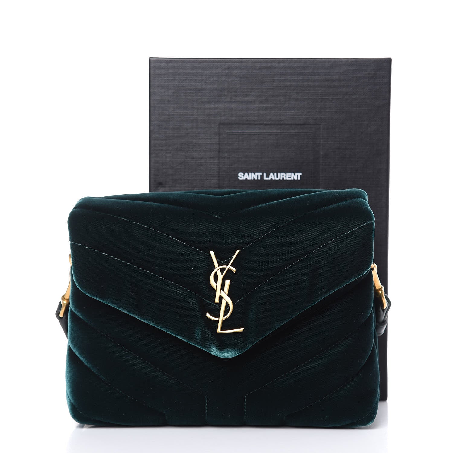 Saint Laurent Velvet Y Quilted Monogram Toy Loulou Chain Satchel Dark Ottanio 13 of 13