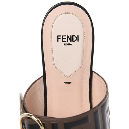 Fendi Vitello FF Embossed Buckle Flat Mules 37 Maya Black 6 of 8