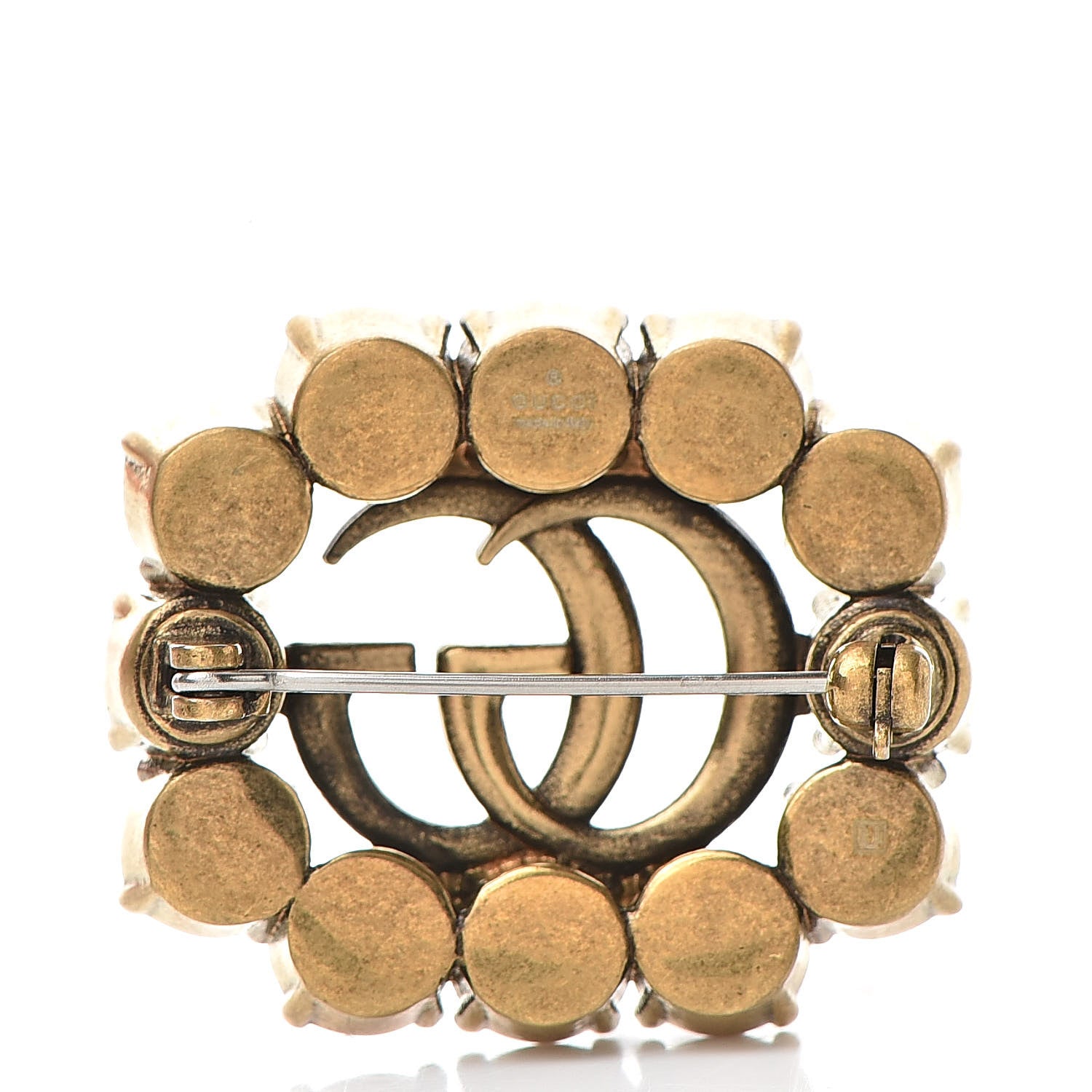 Gucci Metal Crystal Double G Brooch Aged Gold 3 of 5