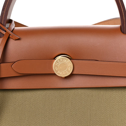 Hermes Military Toile Vache Hunter Herbag Zip Retourne 31 PM Poussiere Fauve 10 of 21