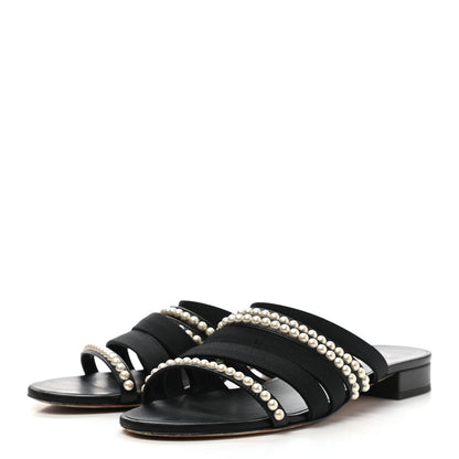 Chanel Grosgrain Pearl CC Flat Sandals 38.5 Black 3 of 10