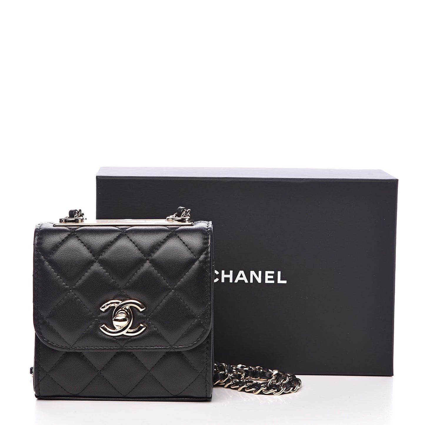 Lambskin Quilted Mini Trendy CC Chain Wallet Black