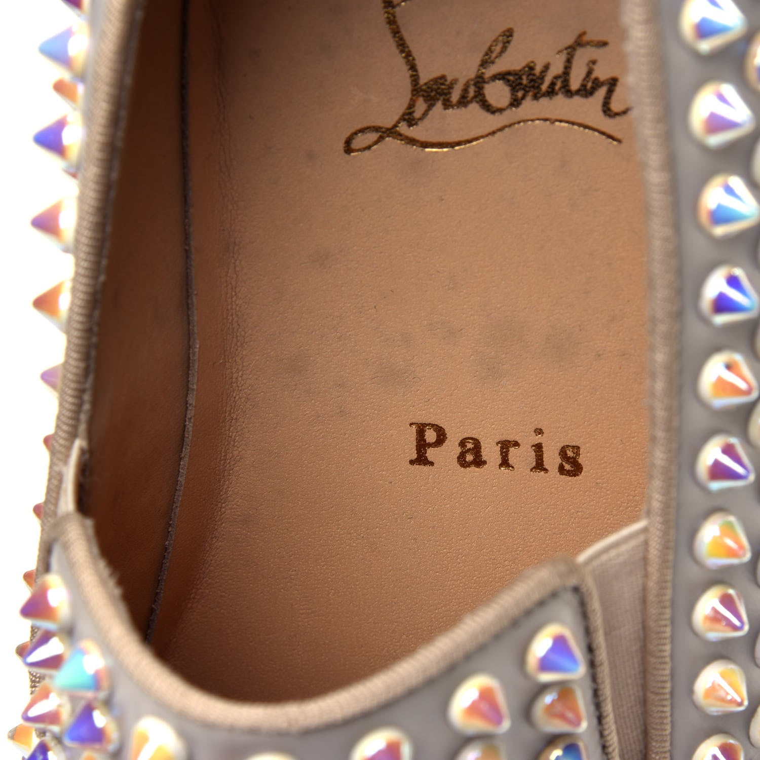 Christian Louboutin Calfskin Spikes Womens Roller Boat Flat 38.5 White Ivory 10 of 10