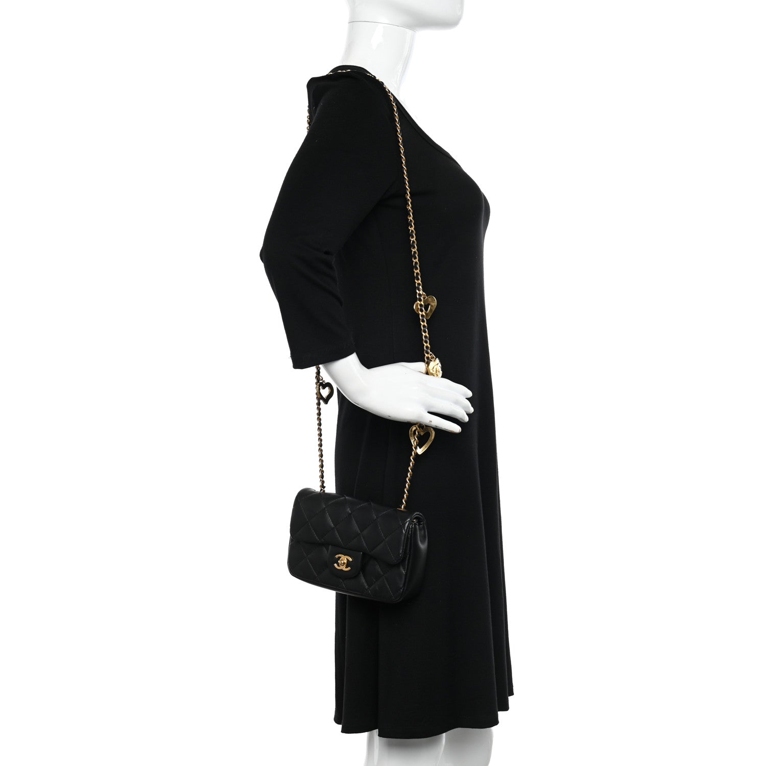 Chanel Lambskin Quilted Mini Heart Charms Flap Black 2 of 10