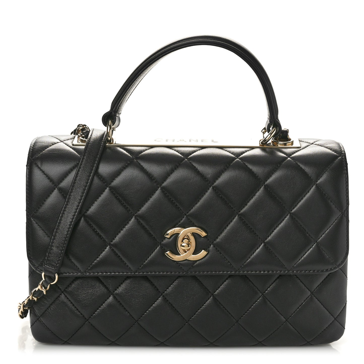 Lambskin Quilted Medium Trendy CC Flap Dual Handle Bag Black