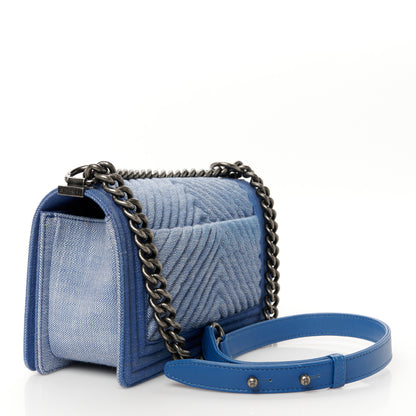 Chanel Denim Chevron Quilted Medium Boy Flap Blue 3 of 10