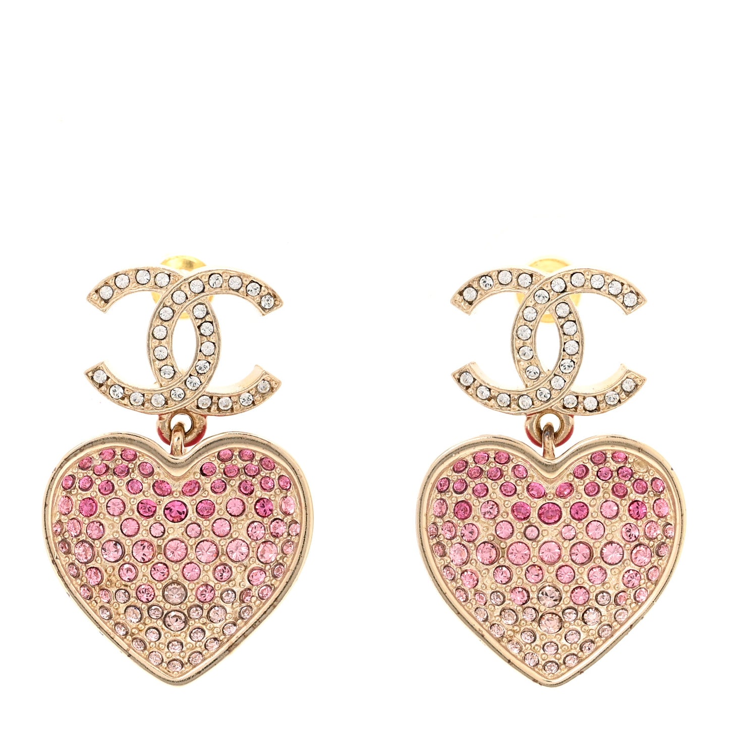 Crystal CC Resin Heart Drop Earrings Pink Gold