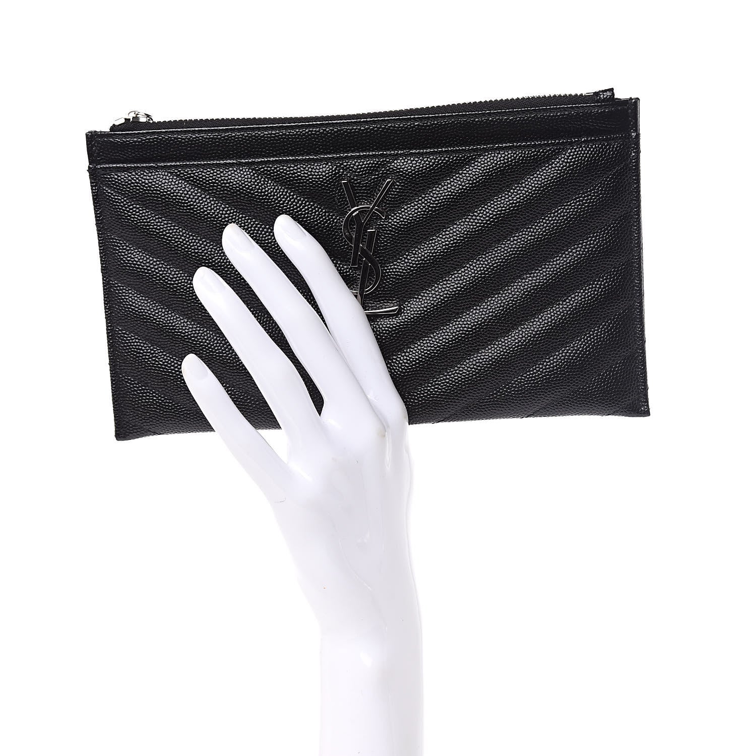 Saint Laurent Grain De Poudre Chevron Monogram Bill Pouch Black 2 of 8