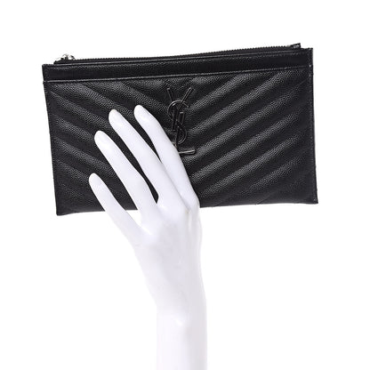 Saint Laurent Grain De Poudre Chevron Monogram Bill Pouch Black 2 of 8