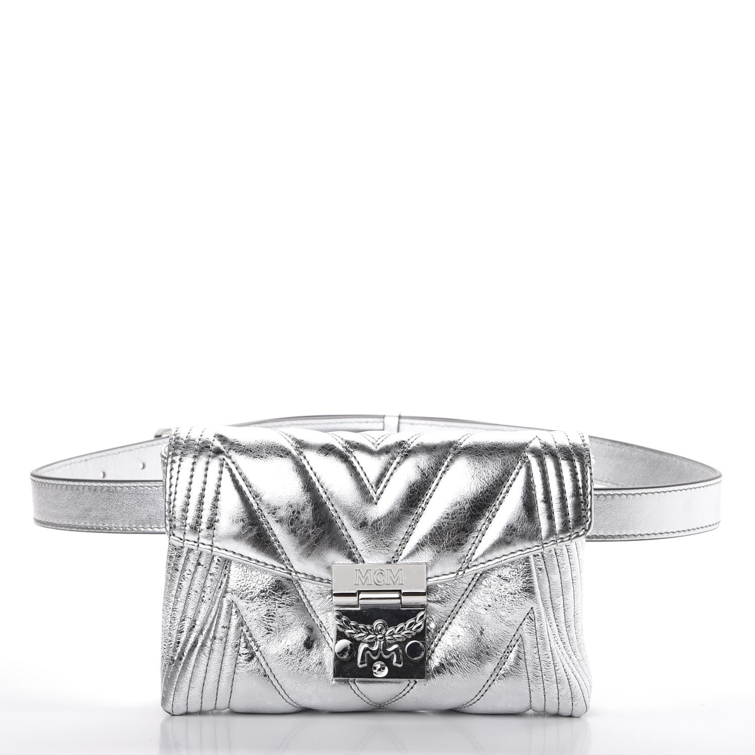 MCM Metallic Calfskin Small Patricia Belt Bag Berlin Silver 2 of 11