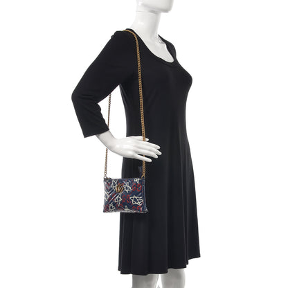 Gucci Calfskin Matelasse GucciGhost Mini GG Marmont Chain Bag Blue Agata Hibiscus Red 2 of 7