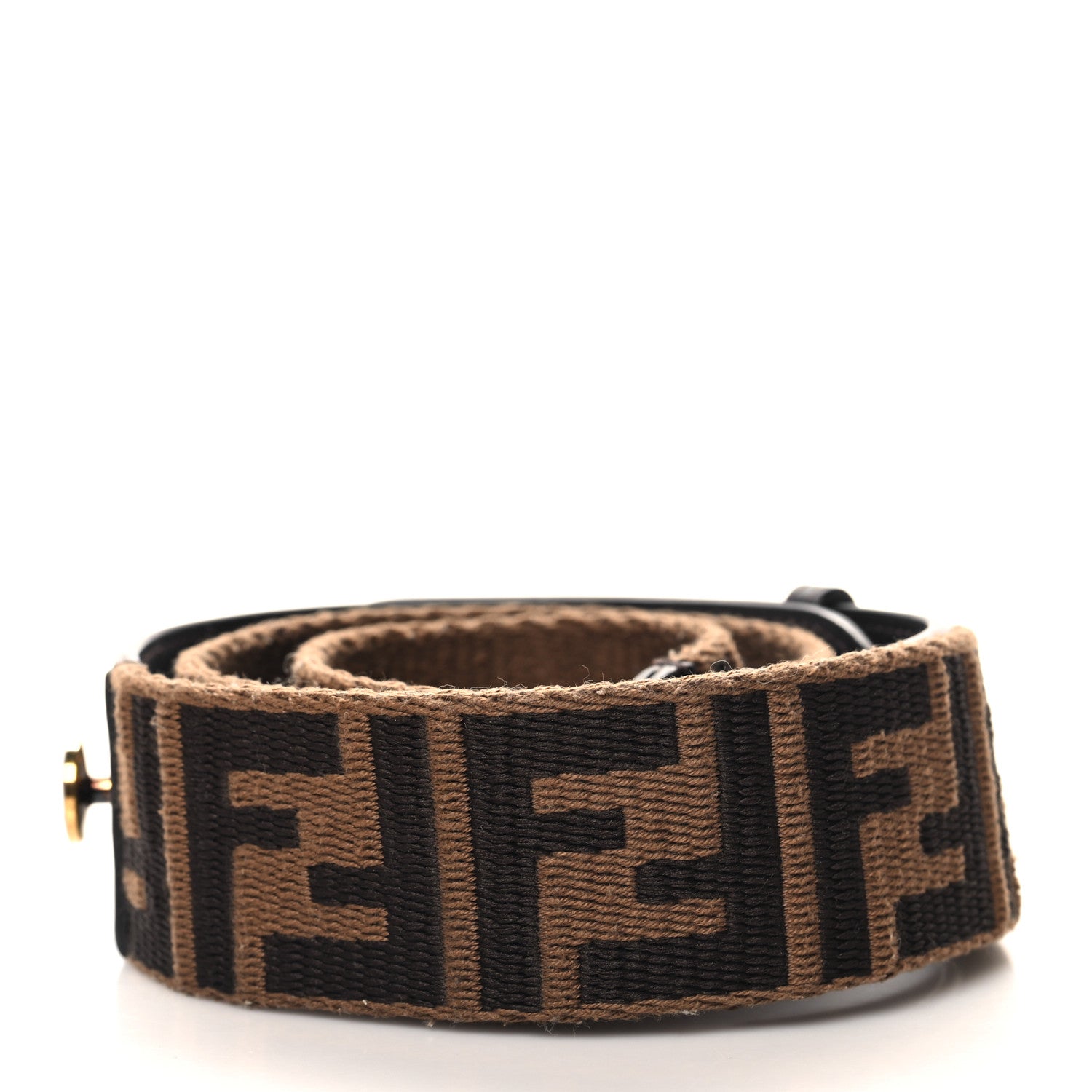 Fendi Ribbon Vitello Century FF 1974 Flat Studded Strap You Fango Marrone Ebano 1 of 5
