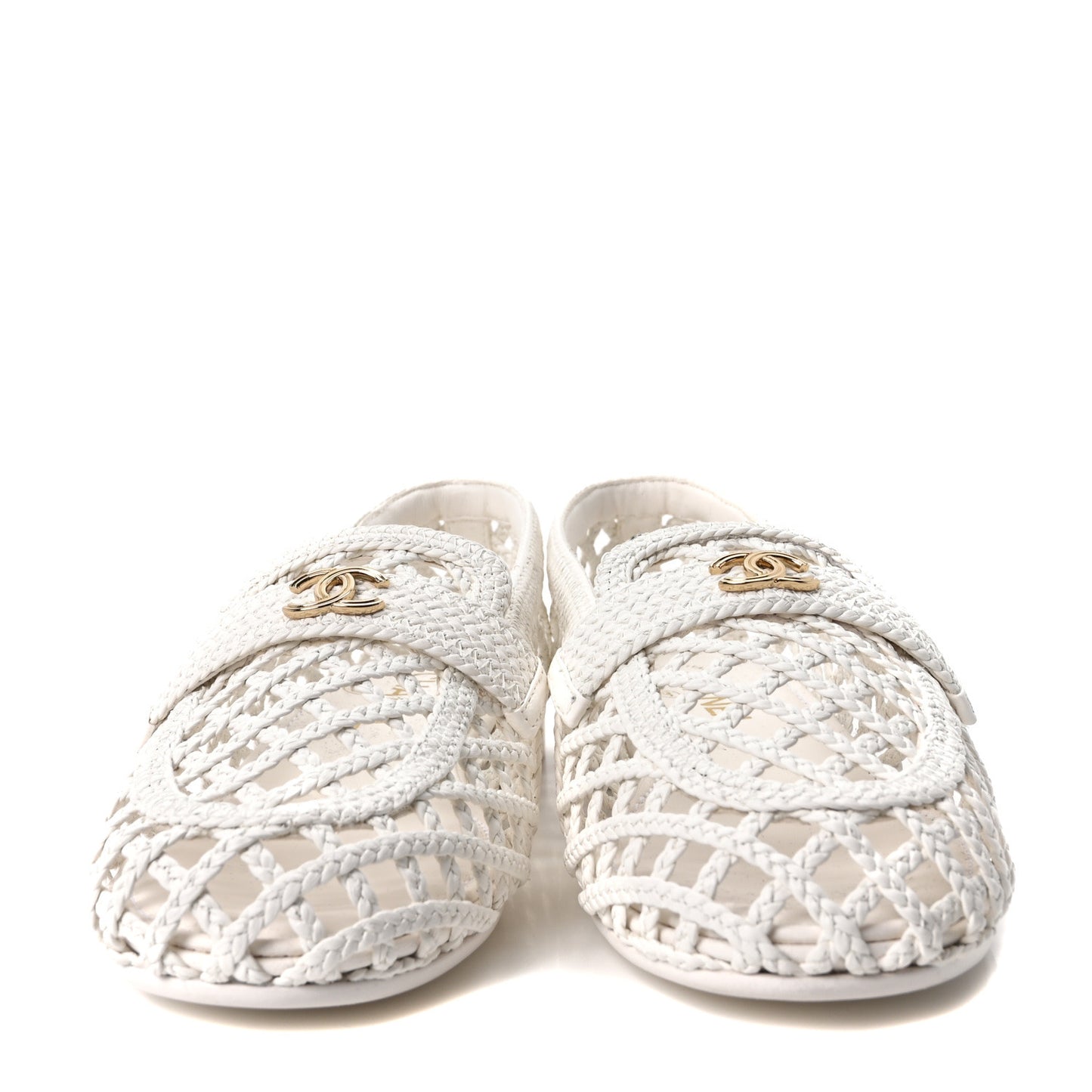 Braided Lambskin CC Mocassin Loafers 37 White
