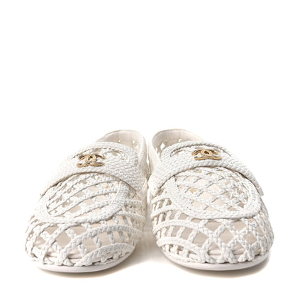 Chanel Braided Lambskin CC Mocassin Loafers 37 White 3 of 9