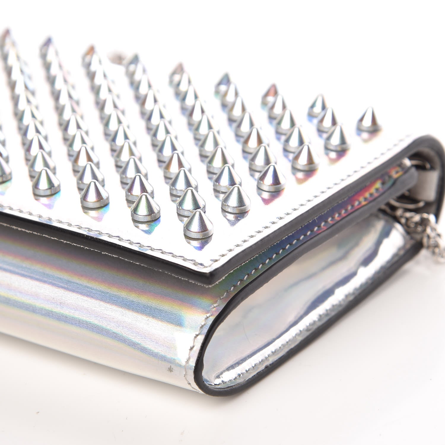 Christian Louboutin Metallic Patent Calfskin Spikes Boudoir Chain Wallet Silver 9 of 10