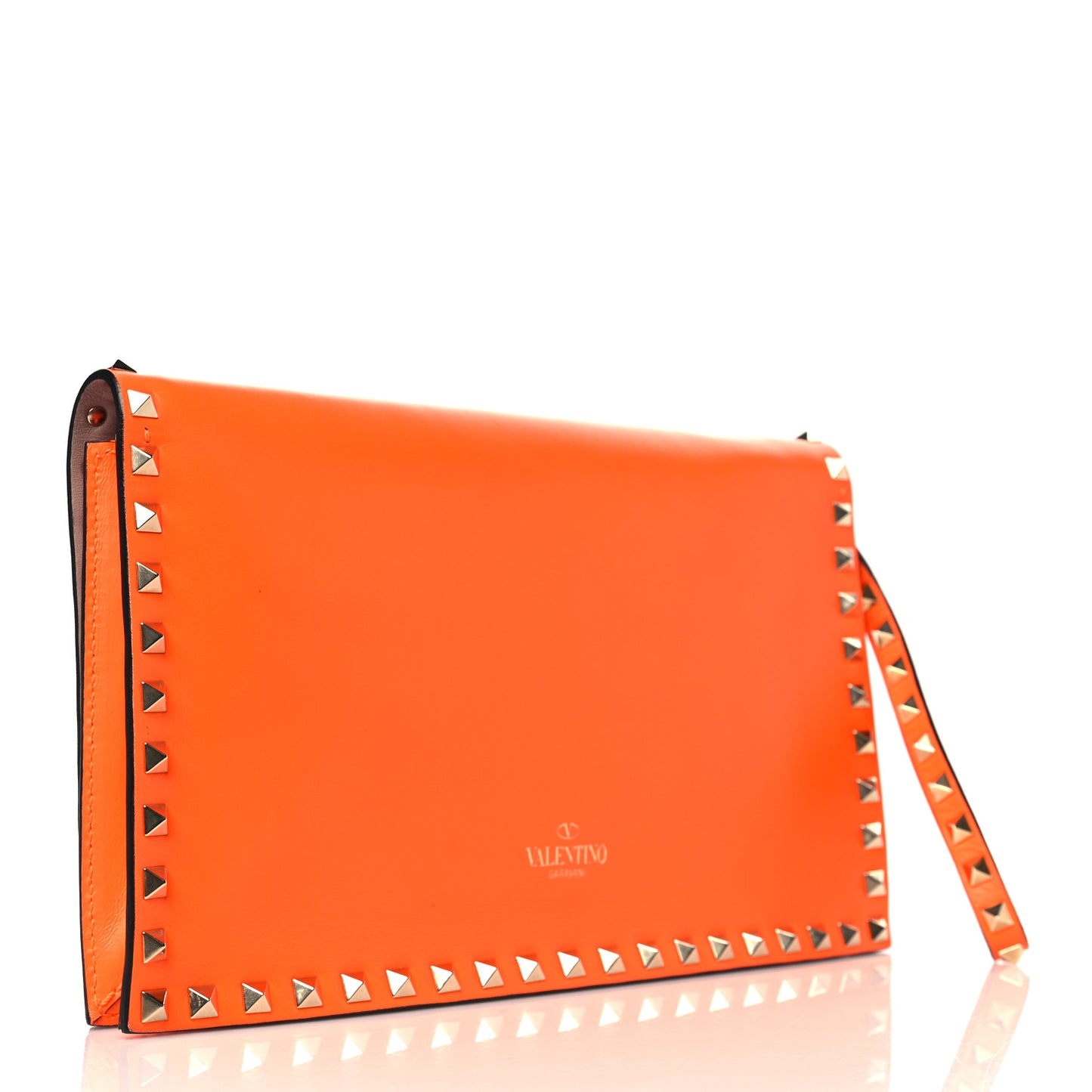 Nappa Rockstud Wristlet Clutch Neon Orange