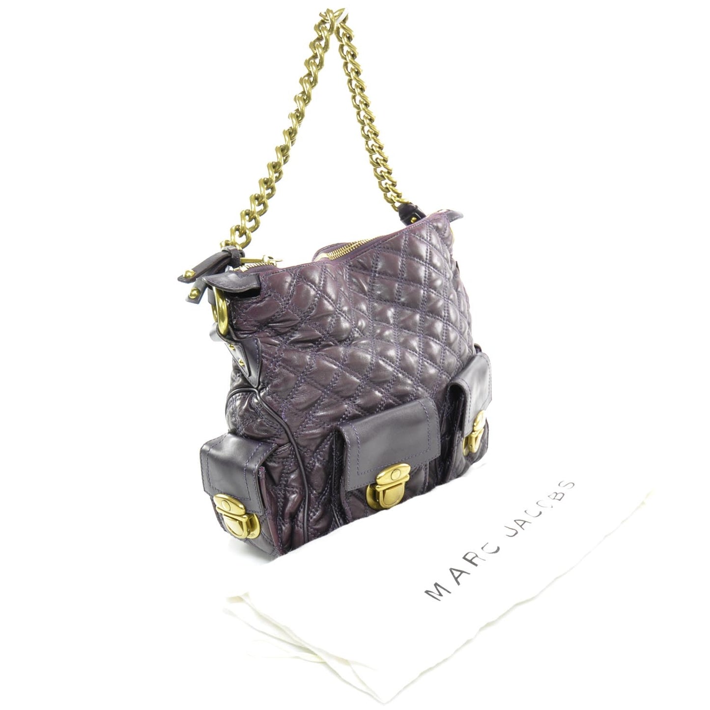 Leather Quilted Multipocket Hobo Violet