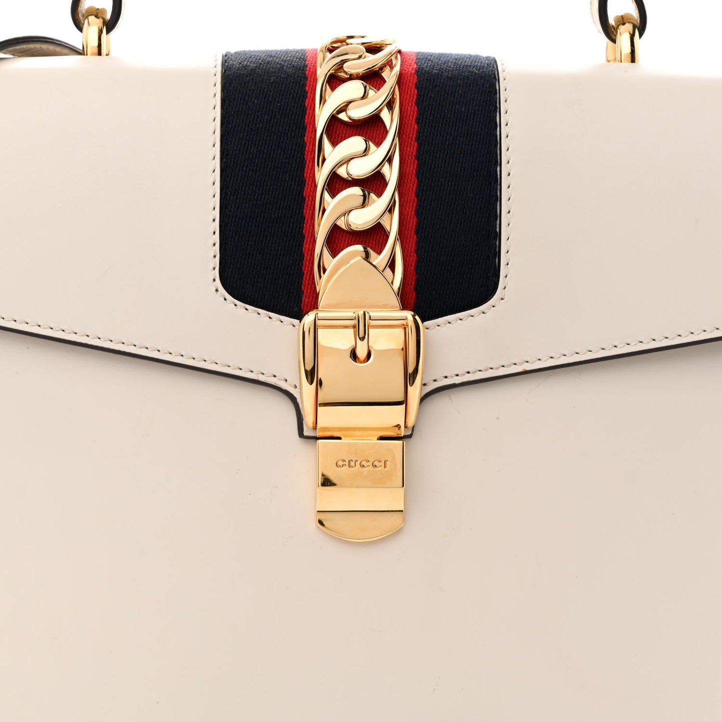 Calfskin Web Medium Sylvie Top Handle Bag White