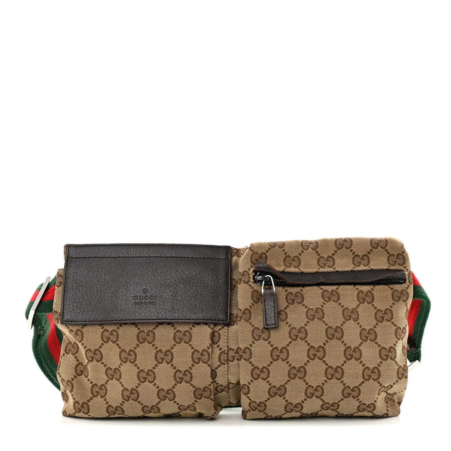 GG Monogram Web Double Pocket Belt Bag Dark Brown