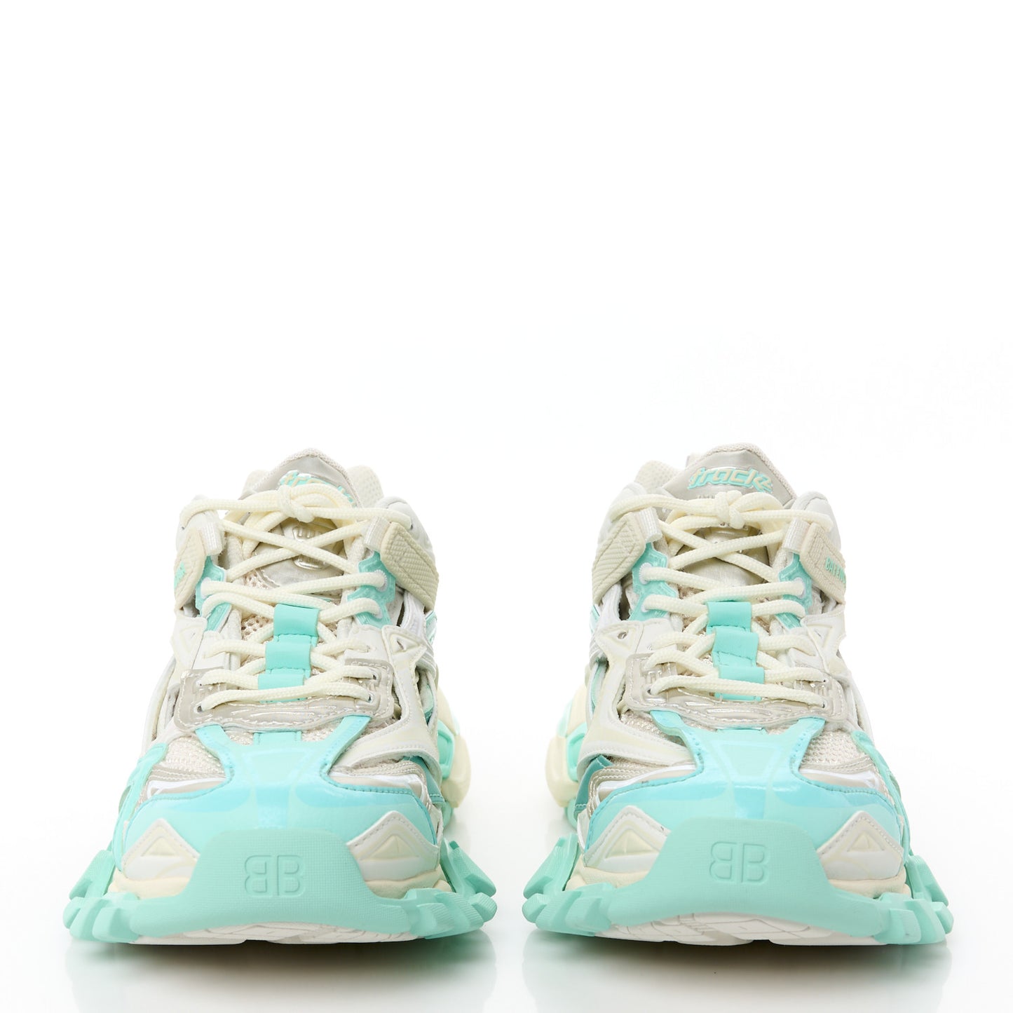 Rubber Mesh Tri-Color Womens Track.2 Open Sneakers 37 Mint Light Beige Grey