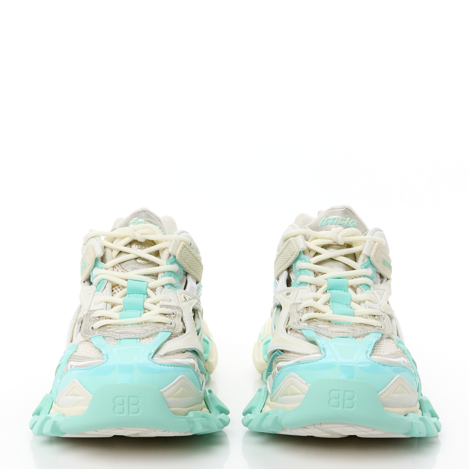 Balenciaga Rubber Mesh Tri-Color Womens Track.2 Open Sneakers 37 Mint Light Beige Grey 2 of 9