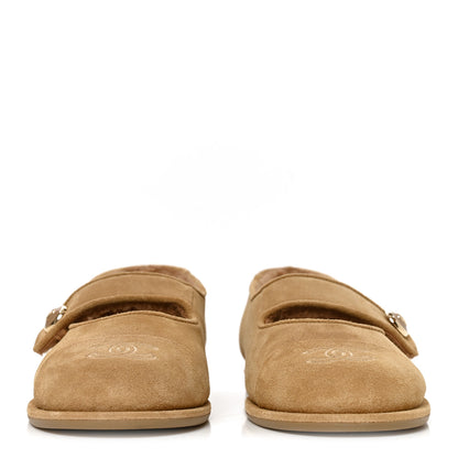 Chanel Suede Calfskin Cap Toe CC Mary Jane Flats 38 Beige 2 of 8