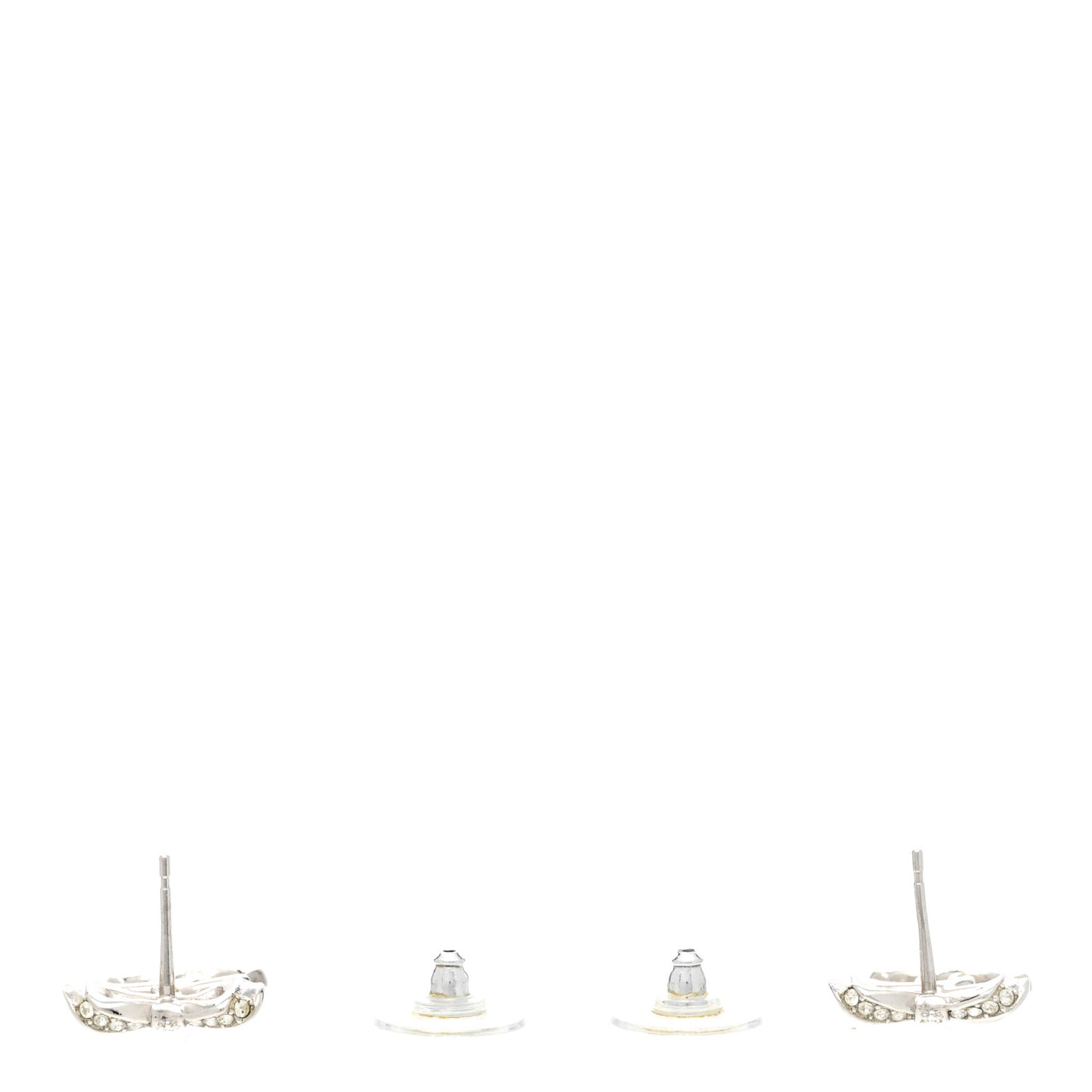 Crystal CC Bow Drop Earrings Silver