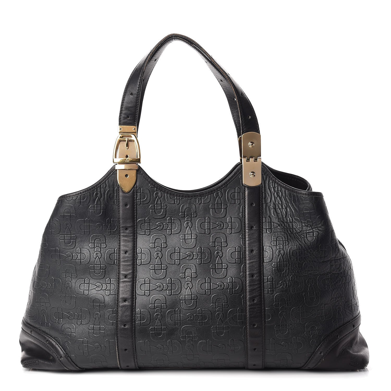 Gucci Calfskin Horsebit Embossed Large Glam Shoulder Bag Black 1 of 24