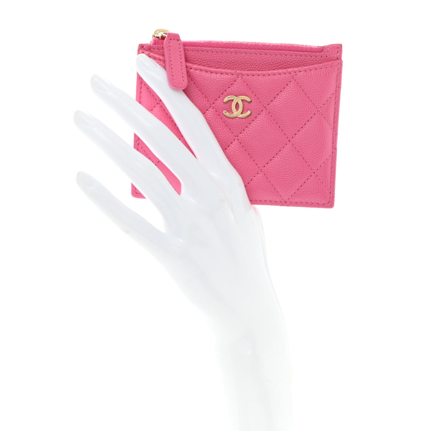 Caviar Quilted CC Zip Card Holder Pink