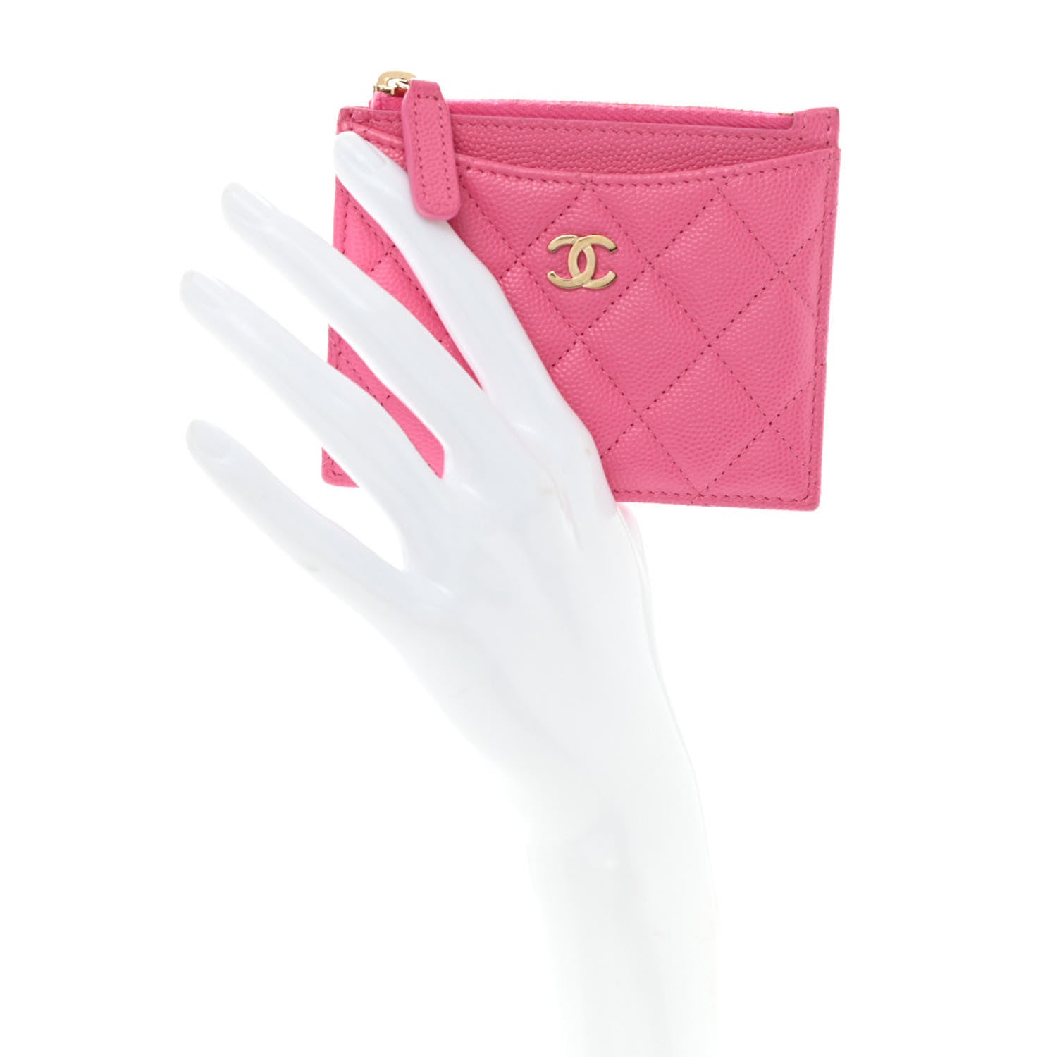 Chanel Caviar Quilted CC Zip Card Holder Pink 2 of 9