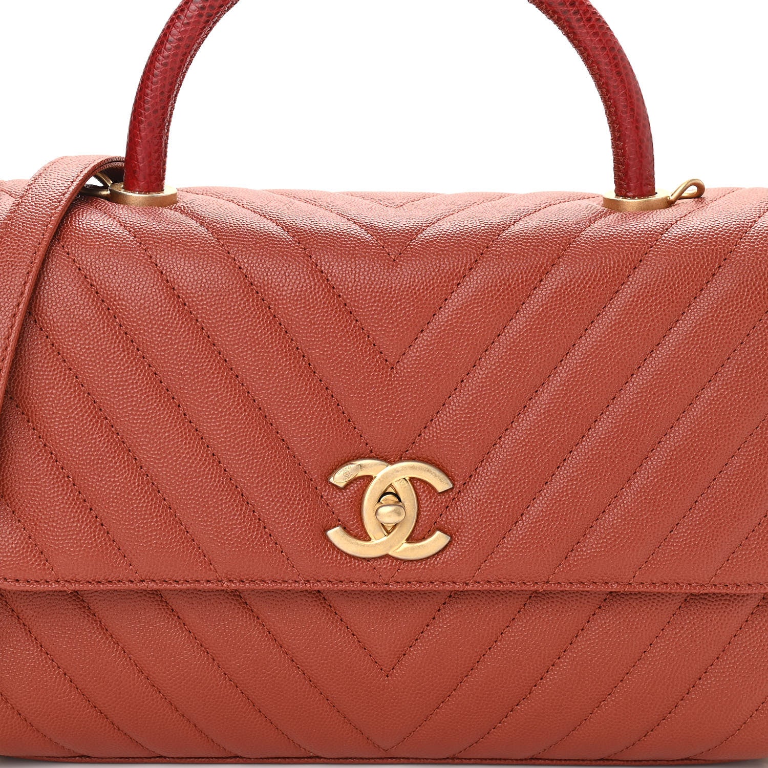 Chanel Caviar Lizard Chevron Quilted Small Coco Handle Flap Dark Orange 8 of 11