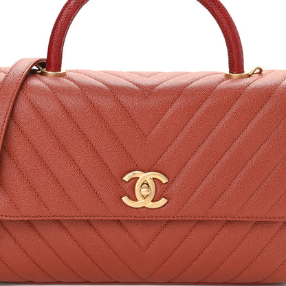 Chanel Caviar Lizard Chevron Quilted Small Coco Handle Flap Dark Orange 8 of 11