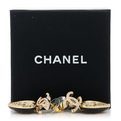 Chanel Crystal CC Resin Heart Drop Earrings Black Gold 5 of 5