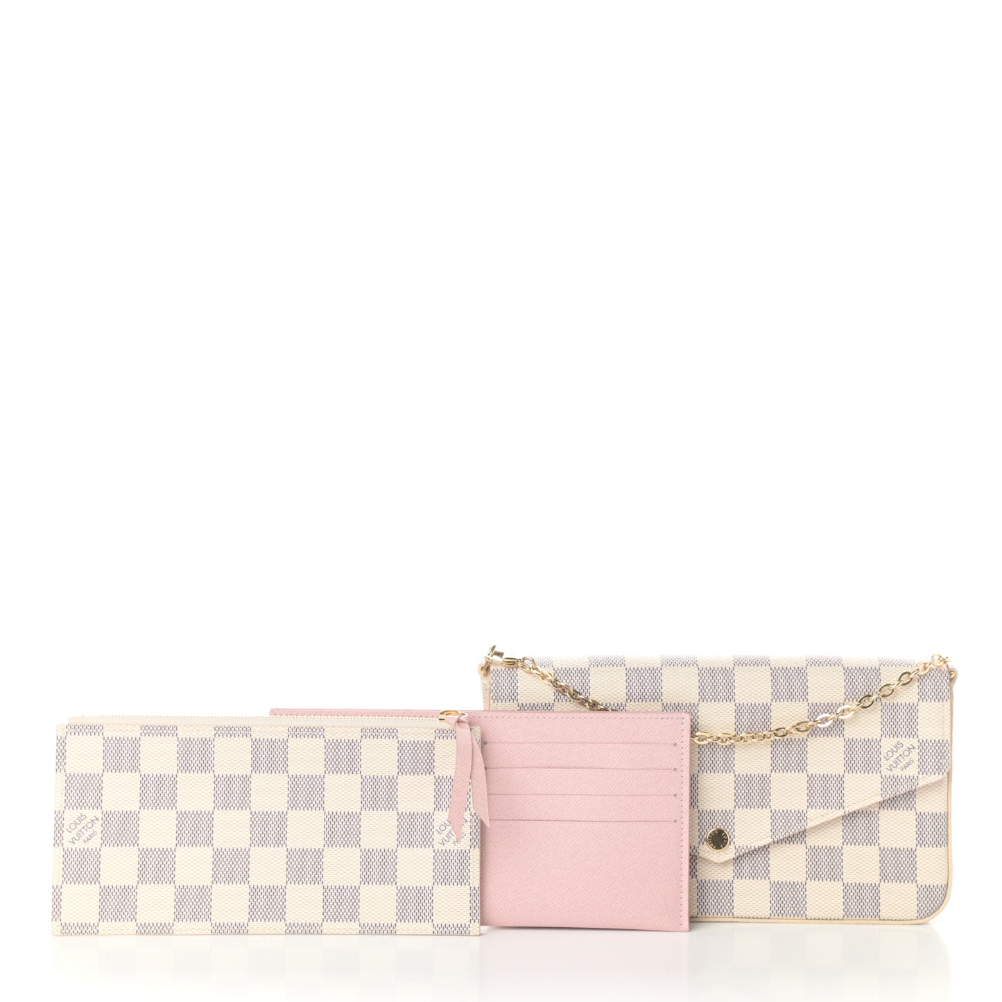 Damier Azur Pochette Felicie Chain Wallet Rose Ballerine