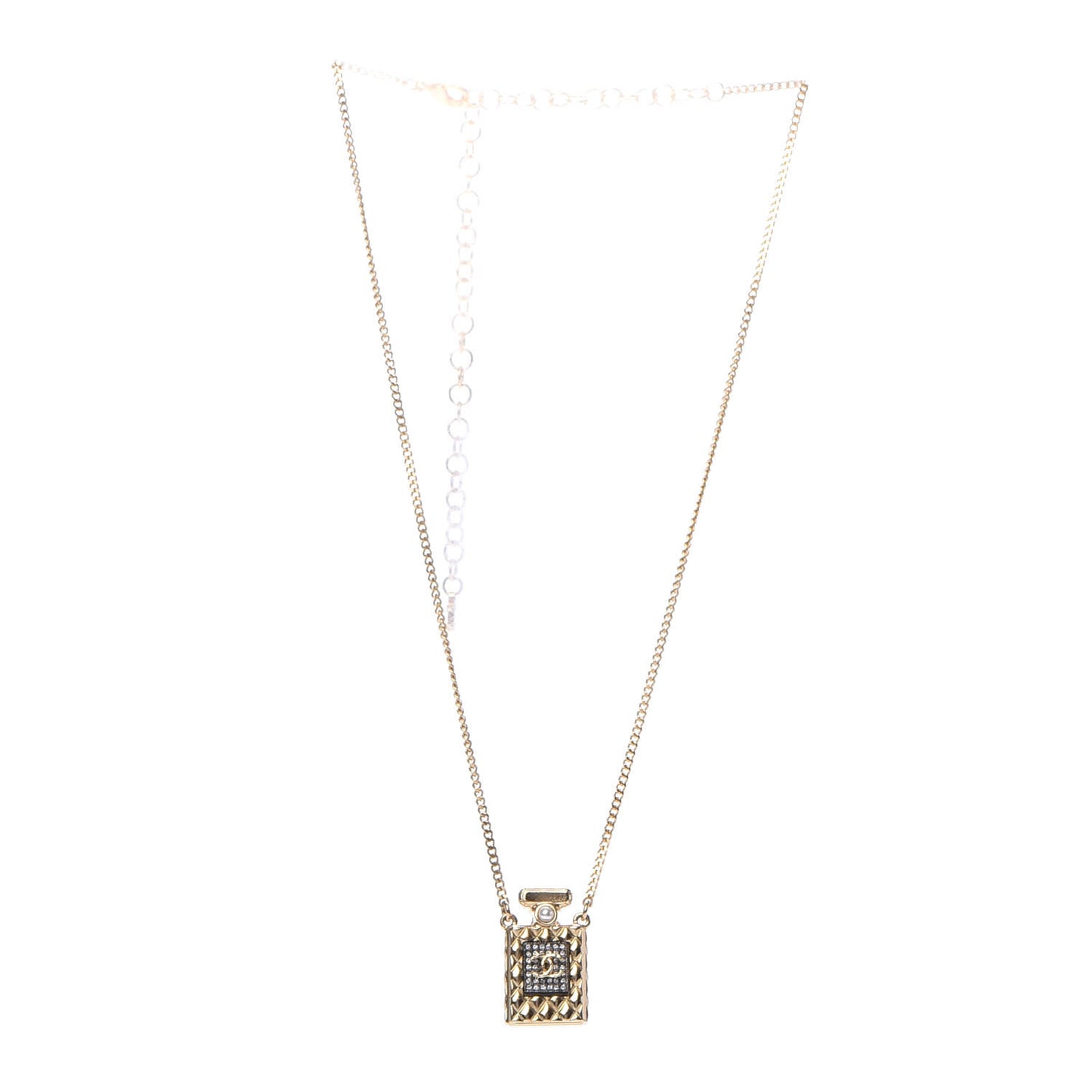 Crystal Pearl Perfume Bottle CC Necklace Gold