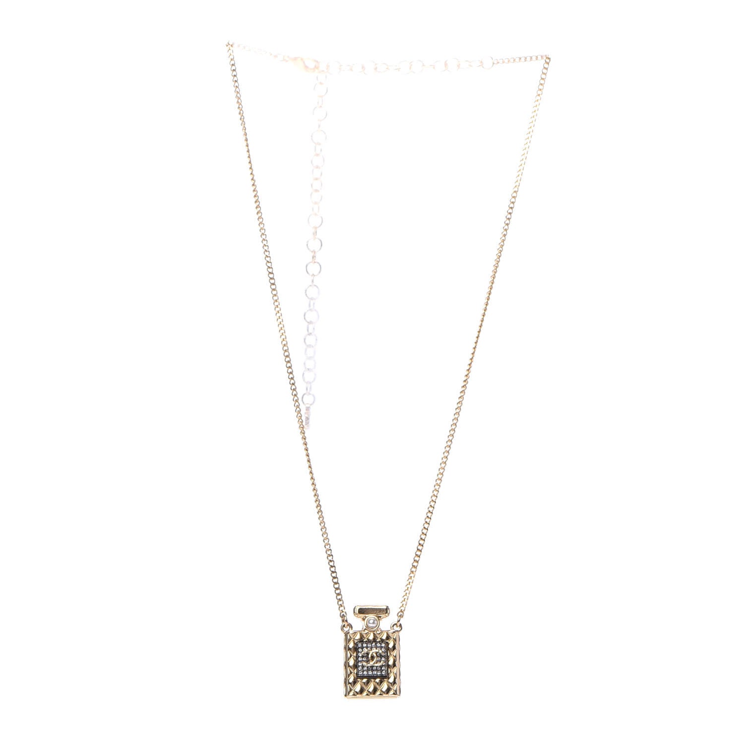 Chanel Crystal Pearl Perfume Bottle CC Necklace Gold 3 of 6