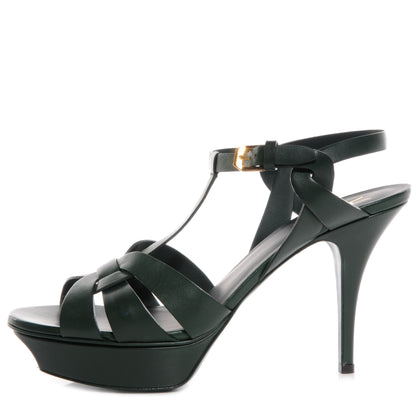 Saint Laurent Calfskin Tribute 75 Platform Sandals Dark Leaf 40 1 of 7