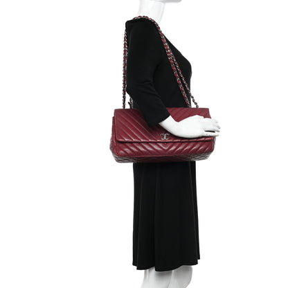 Chanel Lambskin Chevron Quilted Large Surpique Flap Dark Red 2 of 12