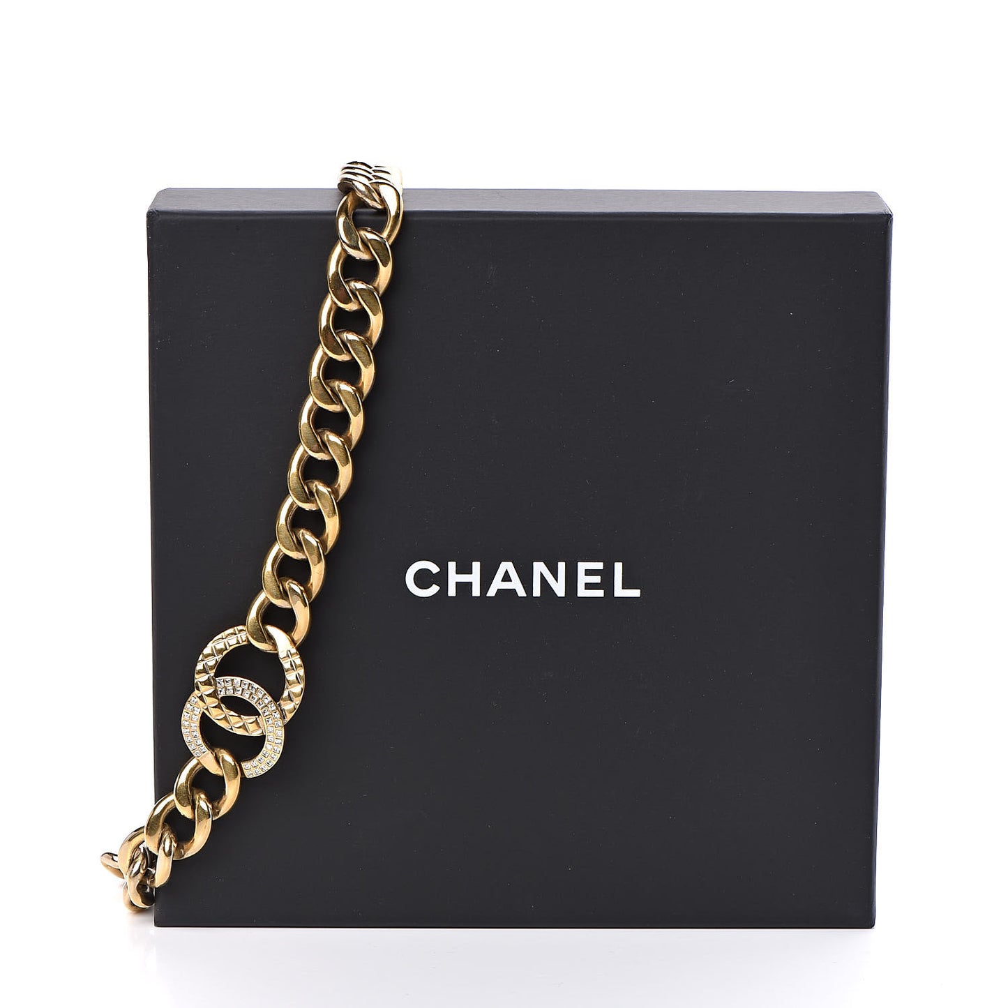 Crystal Chain Link CC Choker Necklace Gold