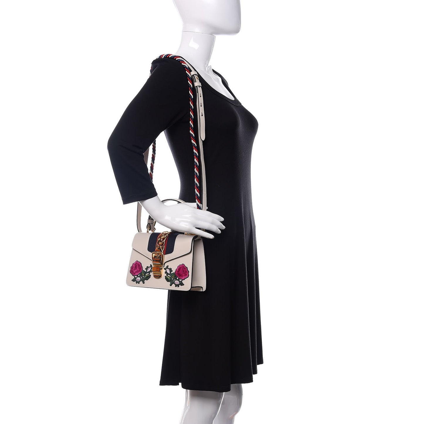 Calfskin Embroidered Mini Sylvie Top Handle Bag White