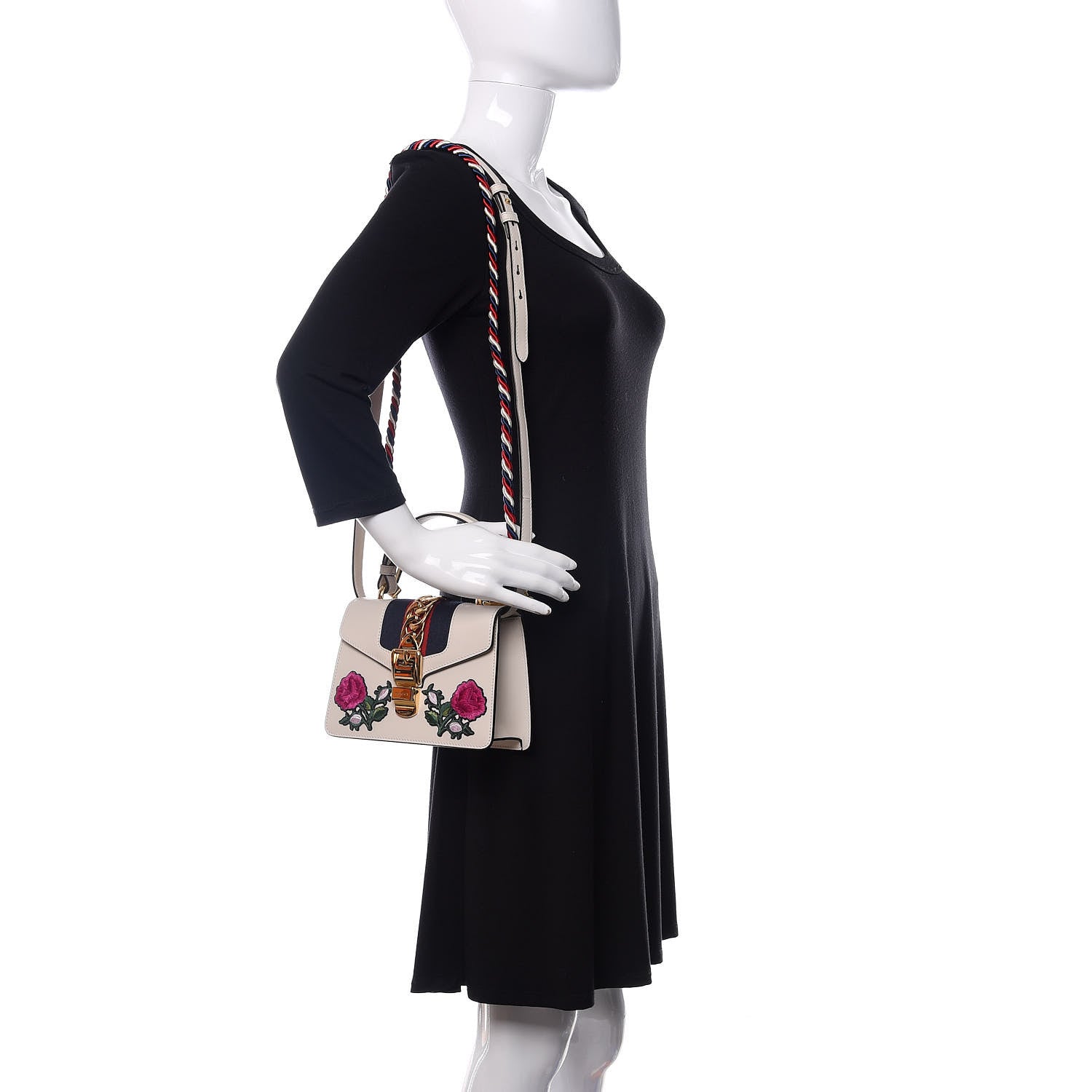 Gucci Calfskin Embroidered Mini Sylvie Top Handle Bag White 2 of 14