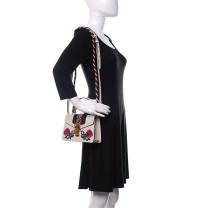 Gucci Calfskin Embroidered Mini Sylvie Top Handle Bag White 2 of 14