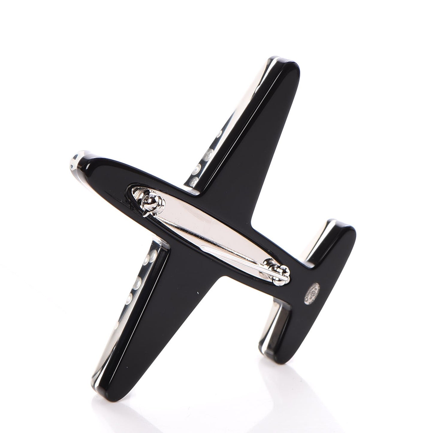 Resin Pearl CC Airplane Brooch Black White