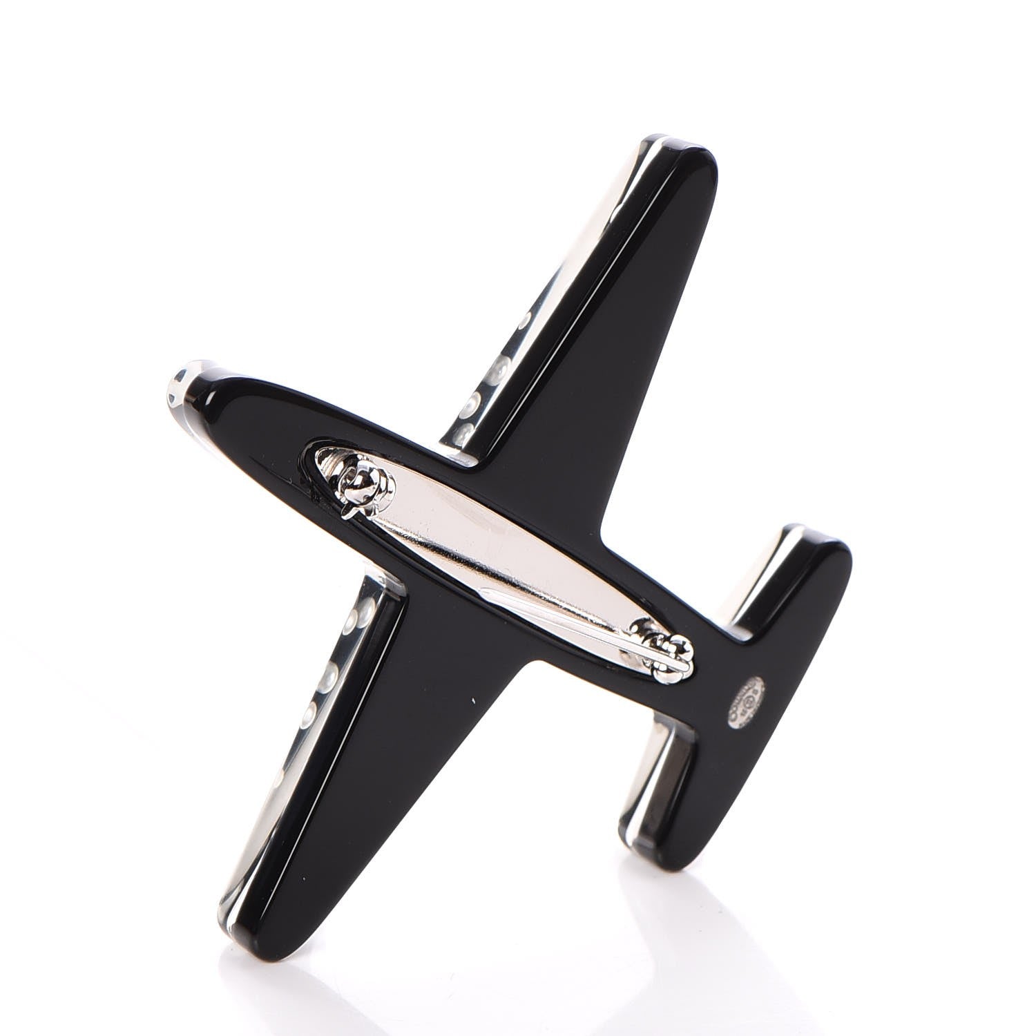 Chanel Resin Pearl CC Airplane Brooch Black White 2 of 5
